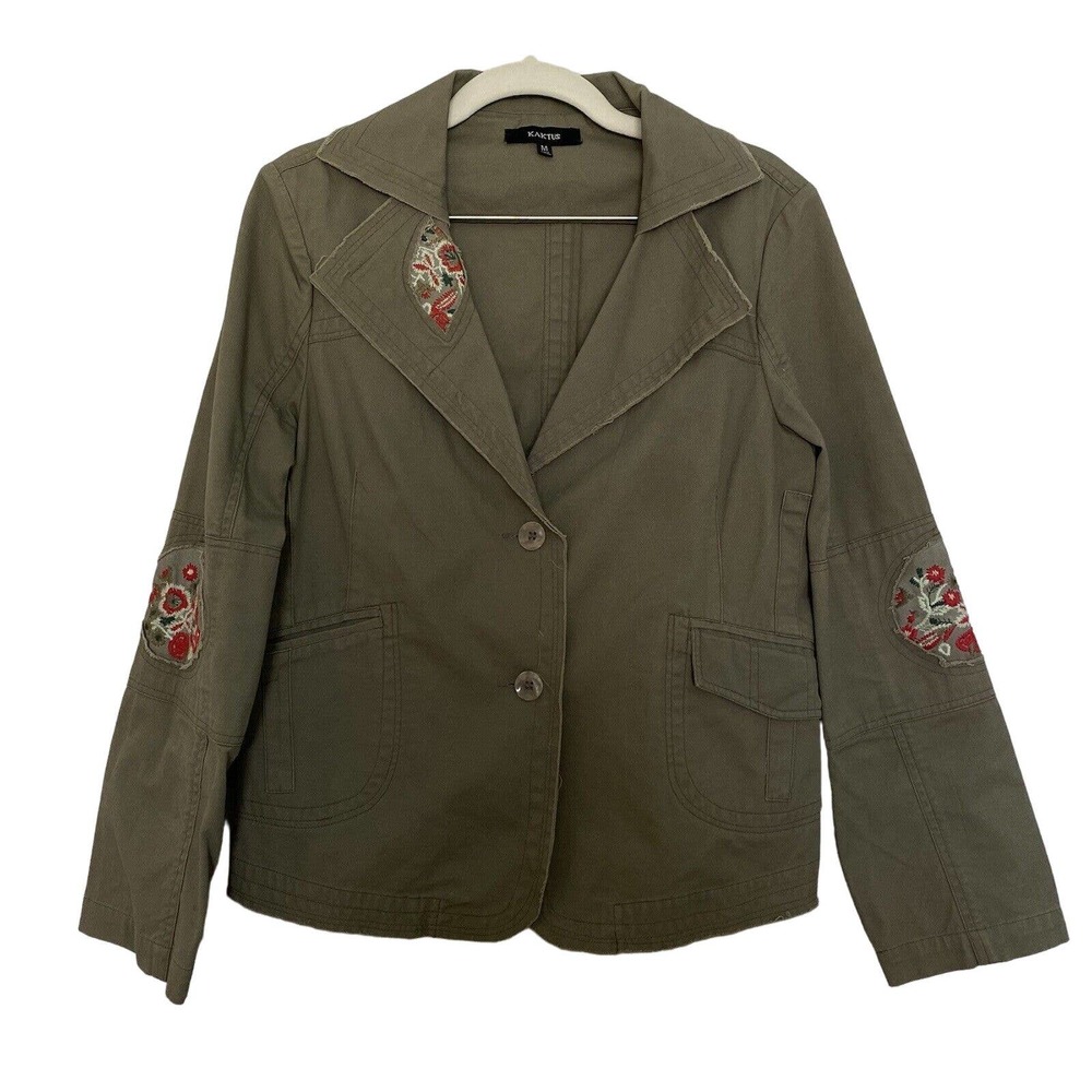 🌵Kaktus Women's Khaki Green Embroidered Floral Blazer Style Jacket - Size S/M